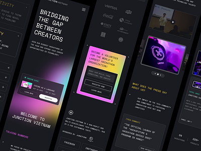 Case Study: Junction Vietnam - A Hackathon-Focused NPO card component creator dark mode gradient hackathon innovation minimal mobile organization space technology ui universe website