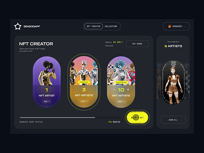 Senso Dapp: Minting animation product service ui ux web website