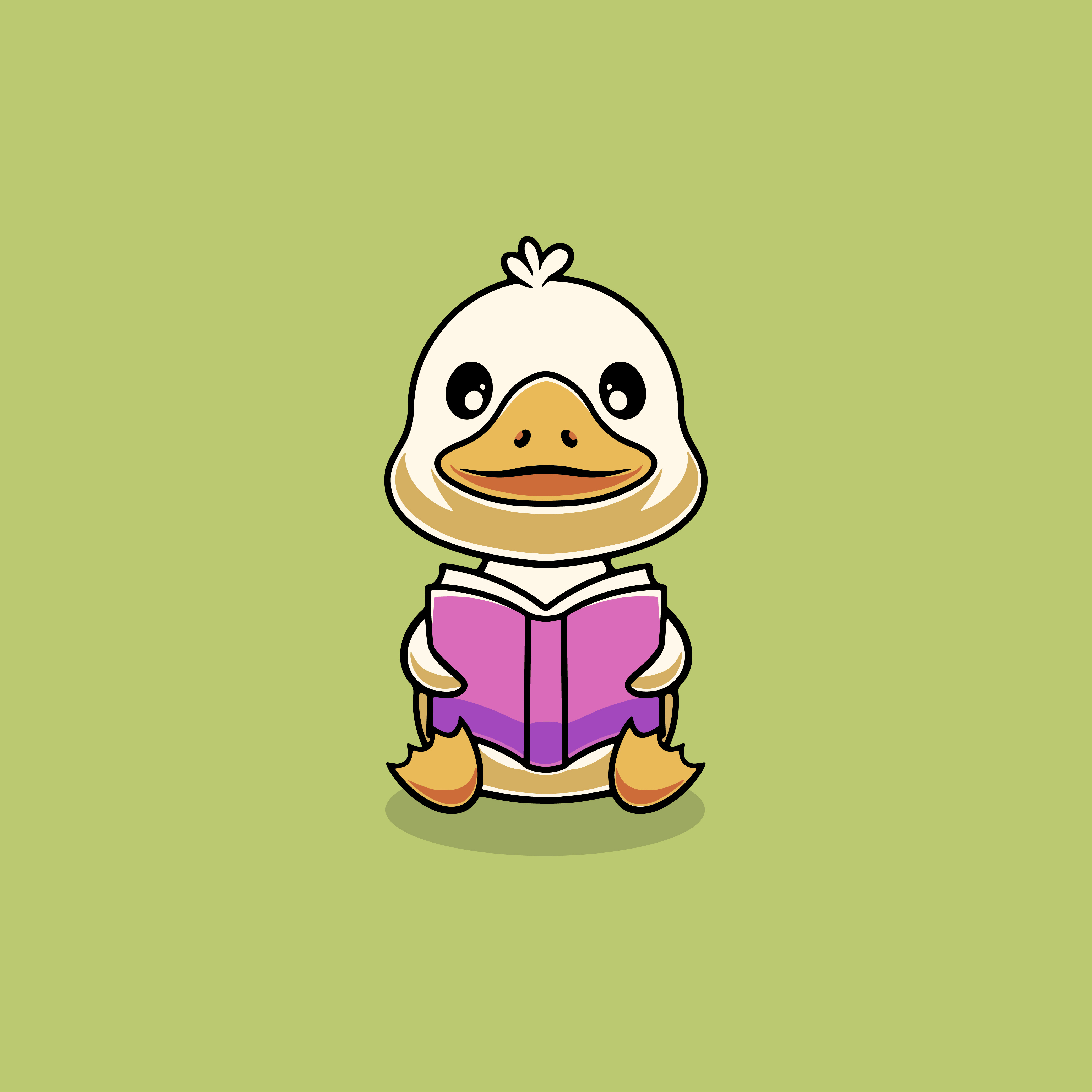 Cute duck reading the book illustration branding happy ui