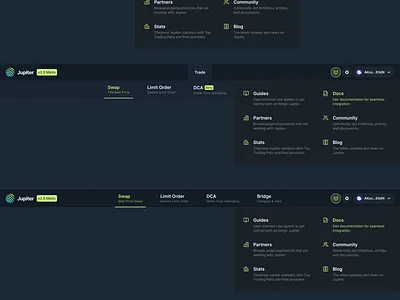 Jupiter - Menu Iterations bitcoin crypto dark dark mode defi eth ethereum jupiter menu solana