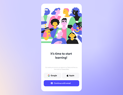App onboarding sign up ai app apple buttons design email google illustration language learning onboarding people sign in sign up ui ux