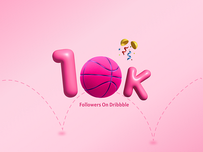 10k Followers On Dribble, Milestone 10000 10k 10k followers 10k milestone 3d design dribbble dribbble milestone followers illustration milestone pink subscriber ten thank you thanks vector