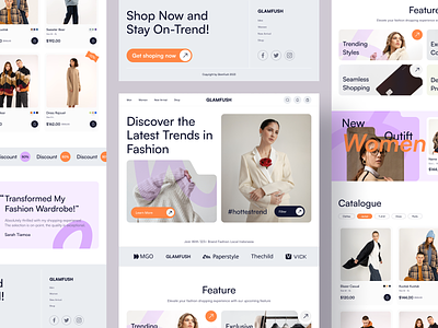 GLAMFUSH - Fashion Landing Page Exploration bold branding clean colors design fashion landing page layout model overlapping pastel photography shape thumbnail typography ui unique ux vibrant website