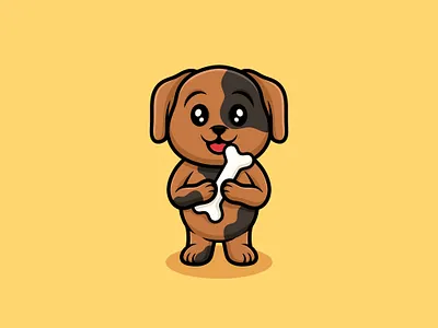 Dog & The Bone Cute Cartoon Illustration