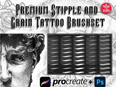 50 Premium Stipple and Grain Tattoo Brushset for Procreate & Pho digital brush digital painting dotworks tattoo procreate brush procreate stamp procreate stamps stipple brush