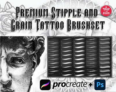 50 Premium Stipple and Grain Tattoo Brushset for Procreate & Pho digital brush digital painting dotworks tattoo procreate brush procreate stamp procreate stamps stipple brush