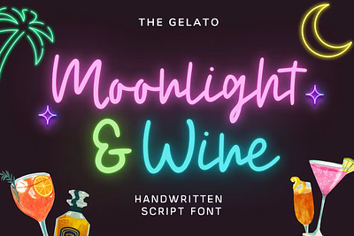 Moonlight and Wine Handwrtten Script Neon Font cursive display dj font monoline neon retro script summer western y2k