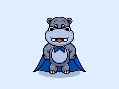Hippo Hero Cute Cartoon Illustration