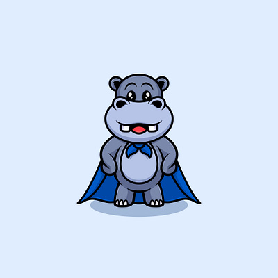 Hippo Hero Cute Cartoon Illustration