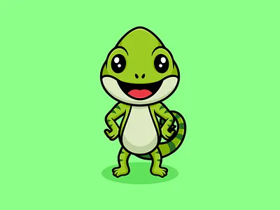 Green Chameleon Cute Cartoon Illustration