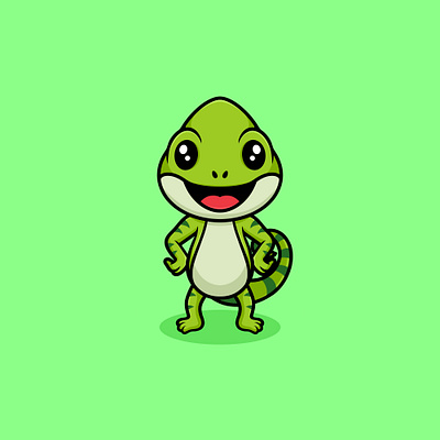 Green Chameleon Cute Cartoon Illustration