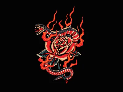 Rose Snake apparel branding clothing design graphic illustration logo rose snake streetwear tattoo traditionaltattoo ui vector