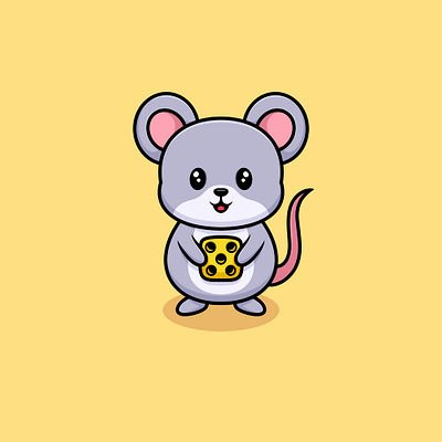 The Mouse and a Cheese Cute Cartoon Illustration