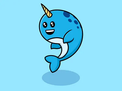 Horned Whale Cute Cartoon Illustration