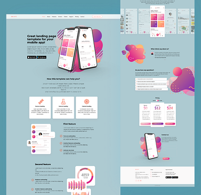 Landing Page Template For Mobile App 3d animation app branding design graphic design illustration logo motion graphics saas ui ux vector