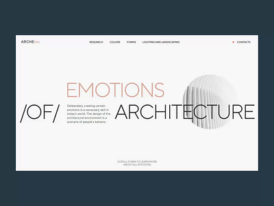 Landing page Emotions of architecture Home page architecture desidn home page interaction design minimalism scroll ui ux web webdesign webflow website website design