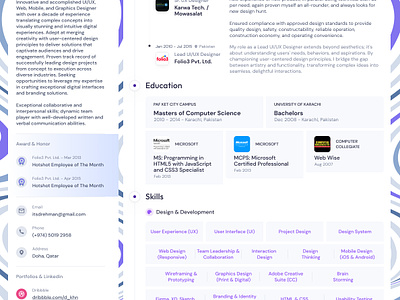 Resume awards designer experience figma full stack intro print resume sketch tools uiux work