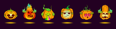 Set of Pumpkin Smileys graphic design арт вектор графика ждек иллюстрация монстр набор персонажи праздник радуга смайл тыква эмоции