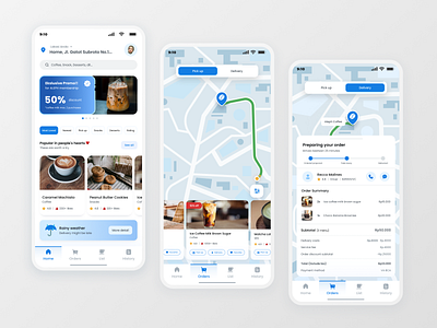Order and Delivery Coffee - Mobile Apps appointment appointment mobile buy mobile coffee delivery mobile invoice invoice mobile location location app location mobile map map mobile mobile app order mobile pickup mobile route ui uiux ux
