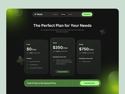 Motta - Saas Pricing Page button card dark monthly plans pricing pricing table reffreal program saas saas design saas featured saas frontend saas landingpage saas page saas website ui element user interface yearly