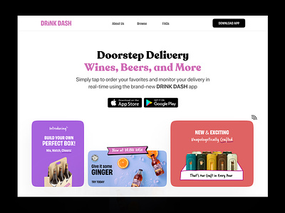 Alcohol Delivery App - Landing Page beer cigarette drizly grubhub hero banner instacart liquor minibar mixers online store postmates saucey shop spirits tobacco uber eats ui ux web design wine