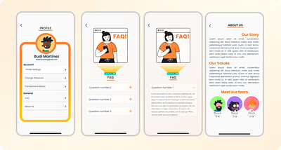 Profile, FAQ, and About us UI/UX Design design graphic design mobileapps ui uiux ux