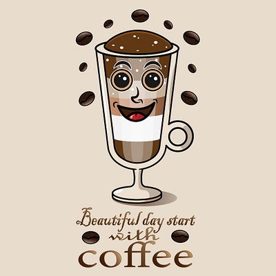 Beautiful day start with coffee artwork background beautiful day cafe cappuccino cartoon style character chocolate coffee coffee beans coffee design coffee illustration coffee love coffee lovers coffee mug coffee time graphic design happy coffee logo morning vibe positive vibe