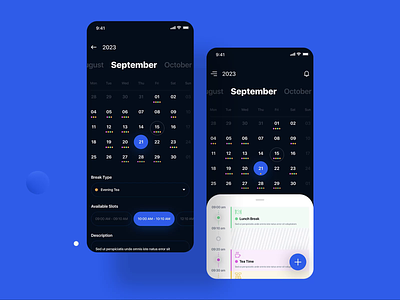 Break Schedule Mobile App add dates add to calendar agenda animation appointment calendar date date picker events meeting month schedule schedule app task timeline timetable ui user experience user interface ux