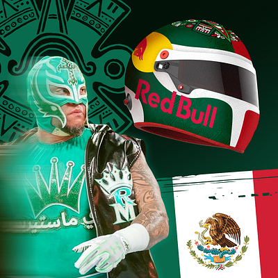 Red Bull F1 helmet for the Mexican Grand Prix for Sergio Perez branding design f1 graphic design helmet racing