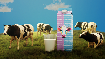 Groovy Grass Dairy- branding and package design for a milk brand 3d branding graphic design logo packaging