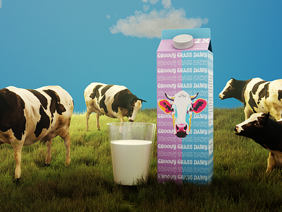 Groovy Grass Dairy- branding and package design for a milk brand 3d branding graphic design logo packaging