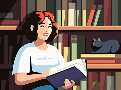 LetMeSpeak Illustration art book cat education english flat girl graphic design illustration illustrator library red hair smile student university wpman