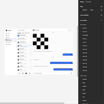 Responsive messenger layout in Figma auto layout branding chat components dark mode dashboard design design system designer figma interface layout messanger mobile design responsive ui ui kit ux ux design variables