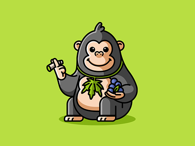 Gorilla Smoking adorable ape blueberry cannabis cartoon character cigarette cute drug funny gorilla happy illustration leaf marijuana mascot playful smoke smoking weed
