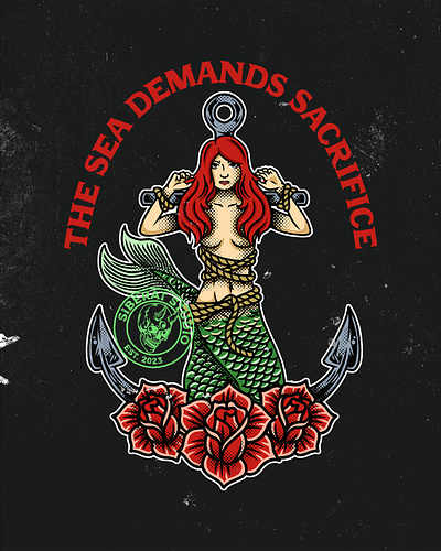 The Sea Demands Sacrifice apparel design branding graphic design illustration retro tshirt design vintage