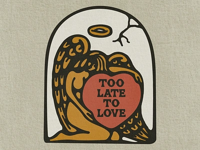 Too Late to Love angel badge design coronet grave graveyard halloween halloween t shirt halloween tattoo halo headstone heart illustration line art monoline spooky t shirt design tattoo design tattoo inspiration texture vintage