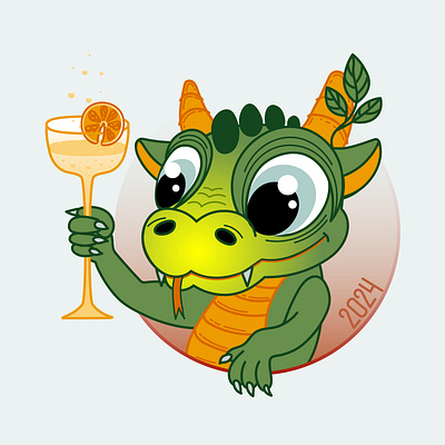 Green Dragon 2024 аватарка апельсин арт вектор год дракона дракон дракончик зеленый новый год поздравления с новый годом праздник рисунок шампанское