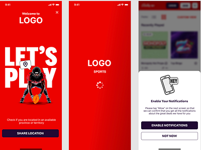 Sports App - Location and Notifications casino graphic design logo mobile app notification onboarding red sports app sportsbook ui ux