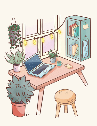 Cosy desk setup illustration 2d design graphic design illustration procreate