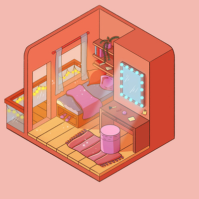 Cosy orange room illustration 2d design graphic design illustration procreate