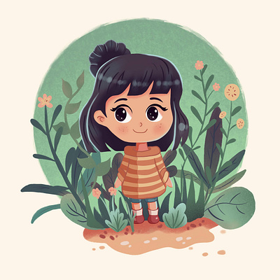 Cute girl around plants illustration 2d design graphic design illustration procreate