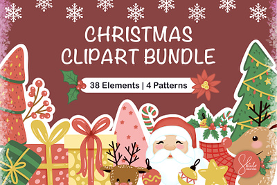 Christmas Cliparts Collection bundle set christmas christmas elements christmas graphics christmas illustration christmas mockup christmas patterns christmas pod design christmas tree clipart colorful clipart cute clipart gingerbread patterns png cliparts procreate drawing reindeer santa claus snowflake xmas
