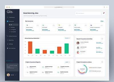 Insurance - SAAS admin admin dashboard admin ui capital allocation clean dessign control pannel finance information visualization insurance insurance controller insurance saas minimal design saas saas admin tamara capital ui