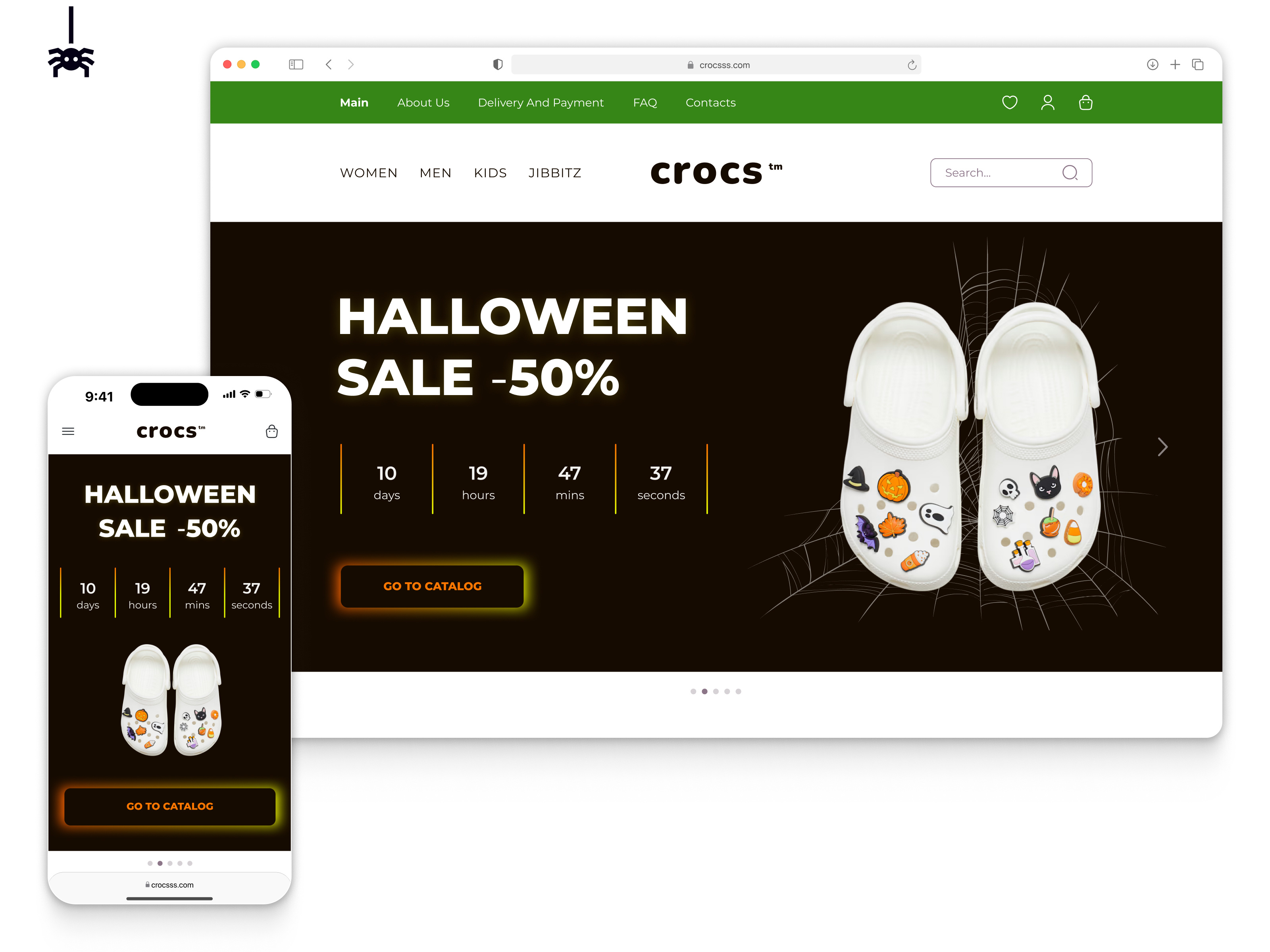 Halloween banner | Website Crocs adaptive banner button color e commerce ecommerce gradient halloween header homepage mobile responsive shop timer ui ux web web design website
