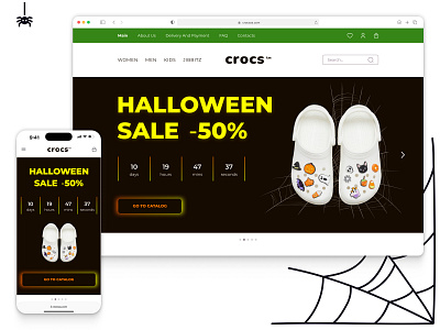 Halloween banner | Website Crocs adaptive banner button color e commerce ecommerce gradient halloween header homepage mobile responsive shop timer ui ux web web design website