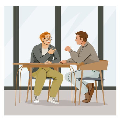 Chatting chair character chat coffee design graphic illustration men pastel people table vector