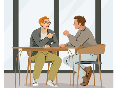 Chatting chair character chat coffee design graphic illustration men pastel people table vector