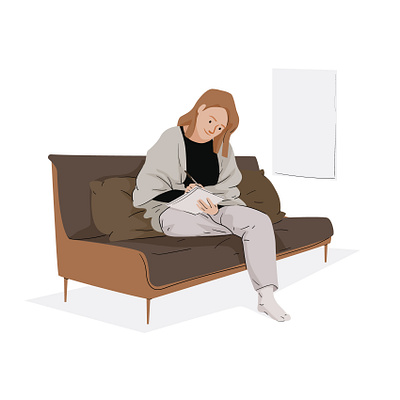 Journal writing character design graphic illustration pastel sofa vector woman writing