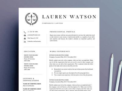 Legal resume template, lawyer resume template by Payal Agnihotri on ...