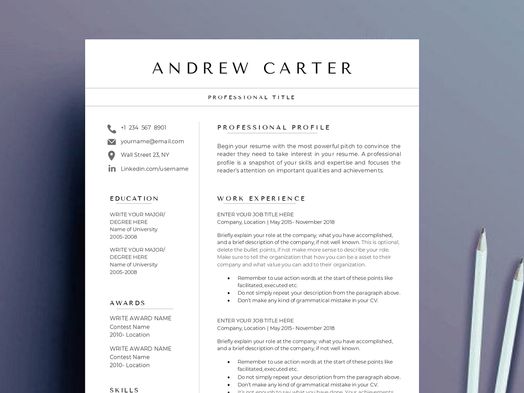 Simple resume template, cv template by Payal Agnihotri on Dribbble